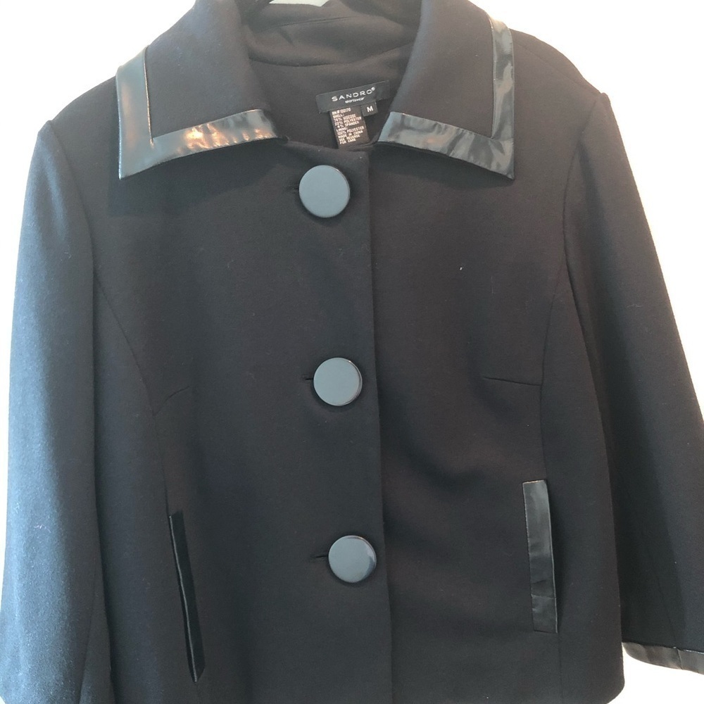 Sandro Sport Wear Black Cropped Pea Cot Size M - Picture 2 of 13